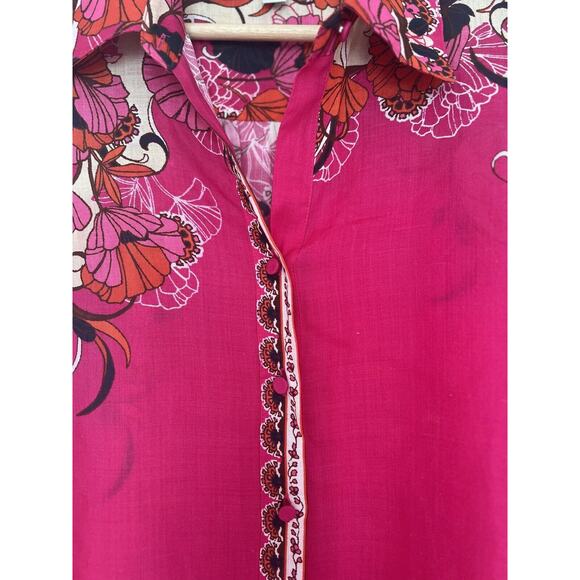 Chico's Pink Floral Blouse Sz M Long Sleeve Button Down Ruche Wrist Boho - Picture 5 of 13